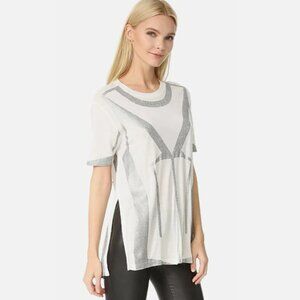 NWT HERVE LEGER "Liv" Metallic Print Modal Jersey T-Shirt Top